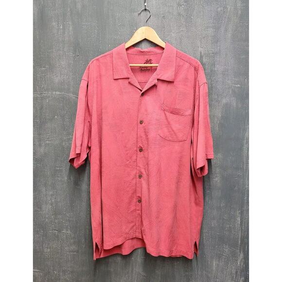 Tommy Bahama 100% Silk Button Up Shirt Pink Islander Fronds Size XXL - Picture 1 of 10